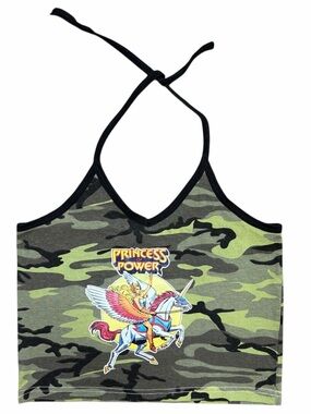 Vintage 90s She-Ra Princess of Power Cartoon Graphic Camouflage Halter Tank Top